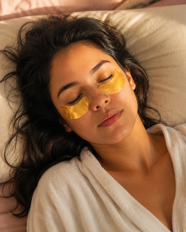 Mujer relajada con parches dorados BIOAQUA